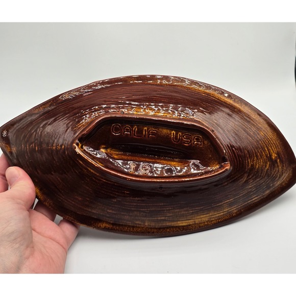 Vintage California Pottery MCM Ashtray 10" Abstract Geometric Leaf Ceramic Dish - Picture 7 of 11